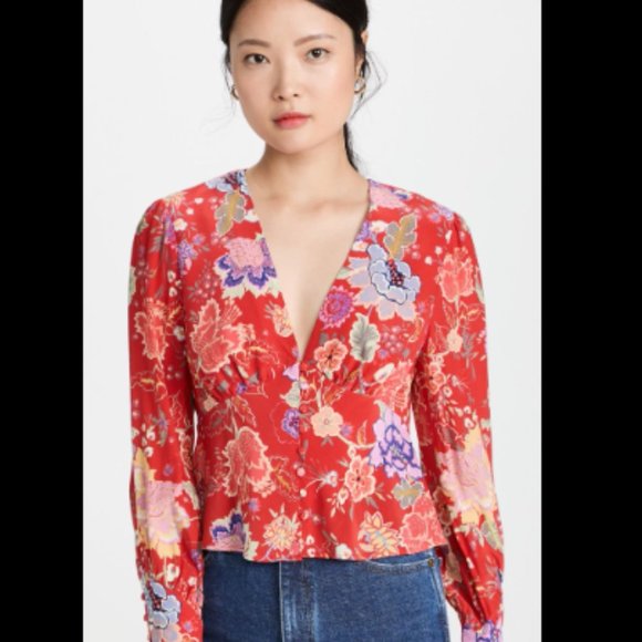 RIXO Azra Long Sleeve Top - Red Floral Print - Picture 1 of 6